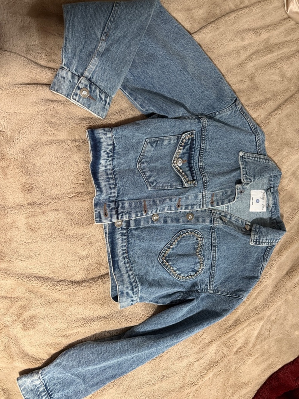 Women’s Blue Denim Jacket with Heart Embellishment